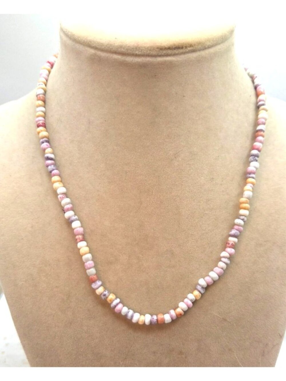 Pastel Rainbow Colored Glass Bead Necklace With Vintage Slide Clasp